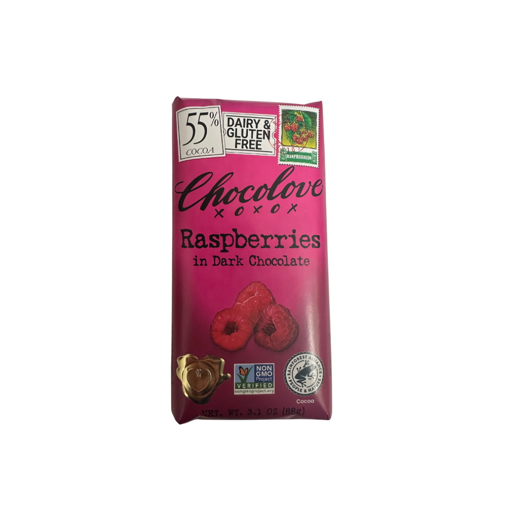 Chocolove GF Raspberries in Dark Chocolate 88g